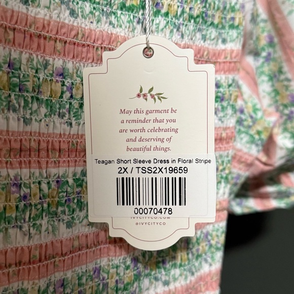 Ivy City Co Teagan Dress 2X NWT Puff Sleeve Floral Stripe Romantic Cottagecore - Picture 6 of 6